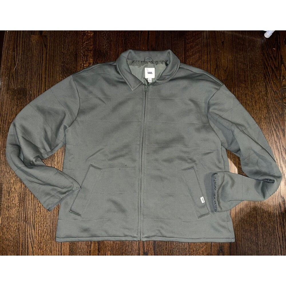 VANS Quilted Boxy Jacket Army Green Olive Large Collared Zip Up Lined Retro